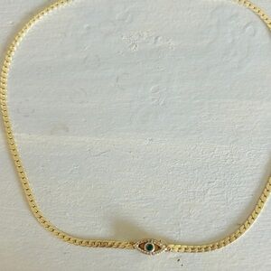 Evil eye Gold choker Necklace with Green Accent